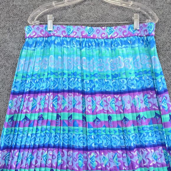 I.B Diffusion Women's A-Line Midi Skirt 14 Blue Purple Pleated Pull On Polyester - Picture 4 of 11